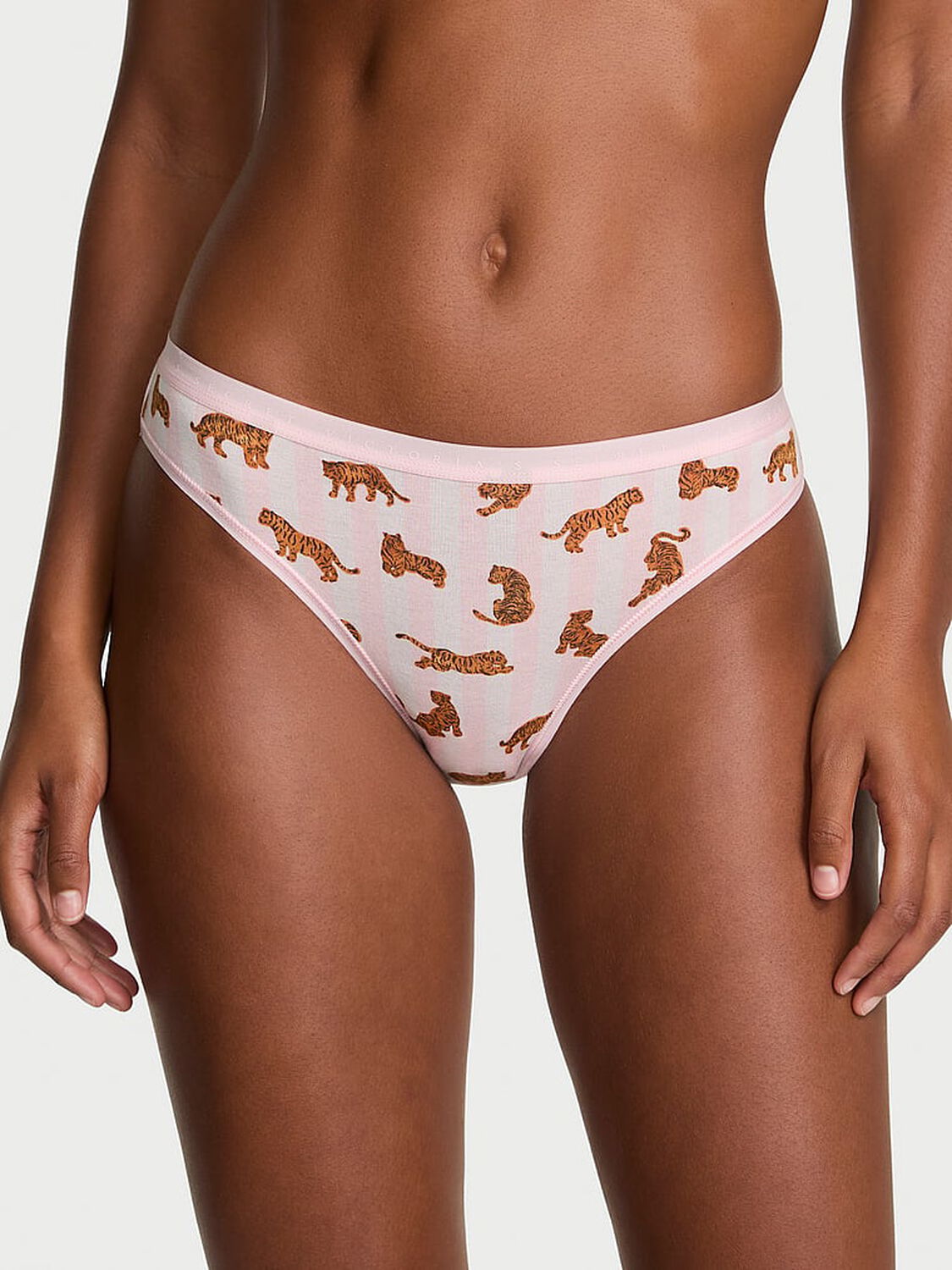vs Victoria's Secret Stretch Cotton Bikini Panty Pink Tiger Stripes 1 of 1 
