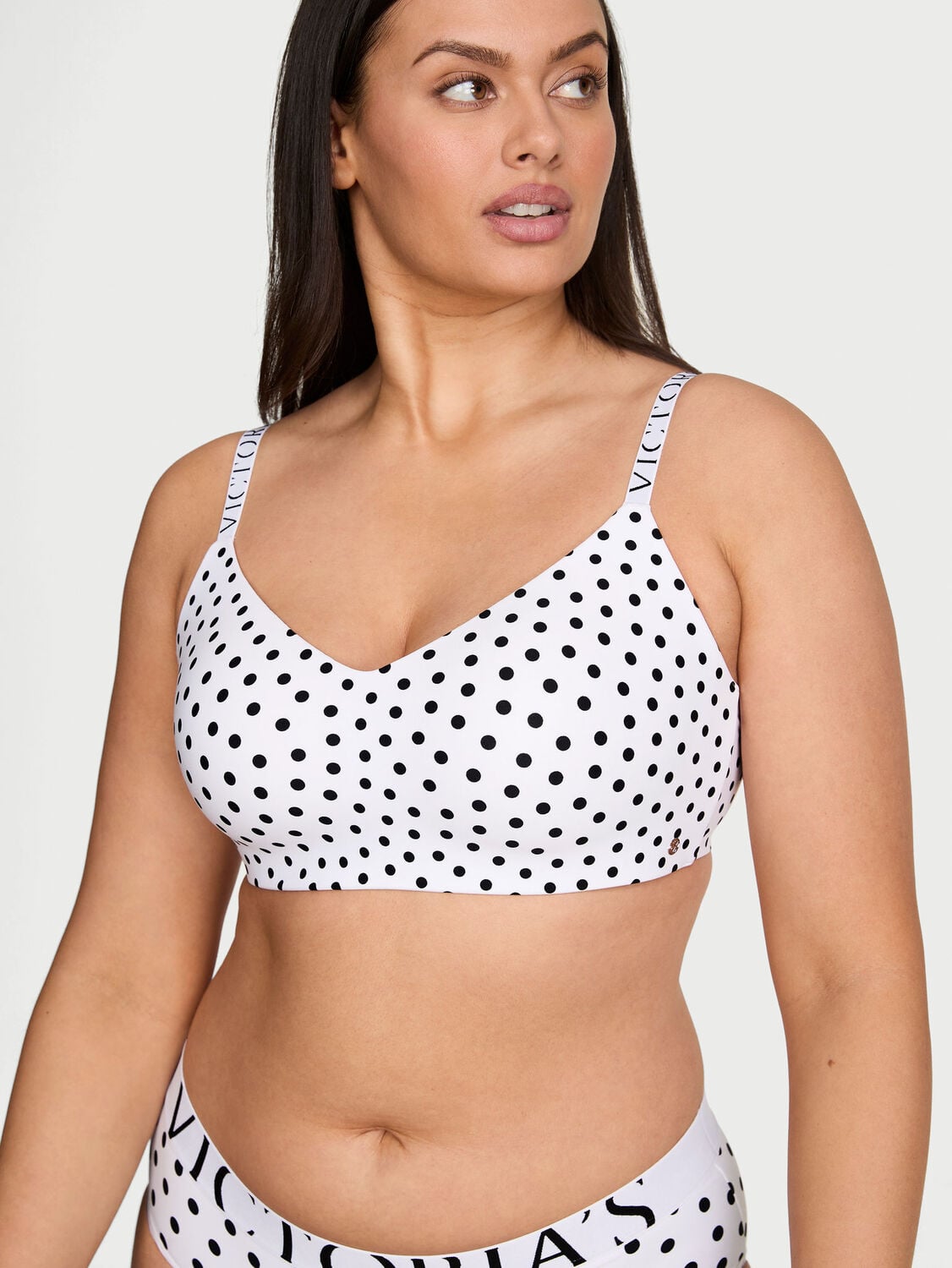 vs The T-Shirt The CoolBra&trade; Lightly Lined Wireless Plunge Bralette White Dots 1 of 2 