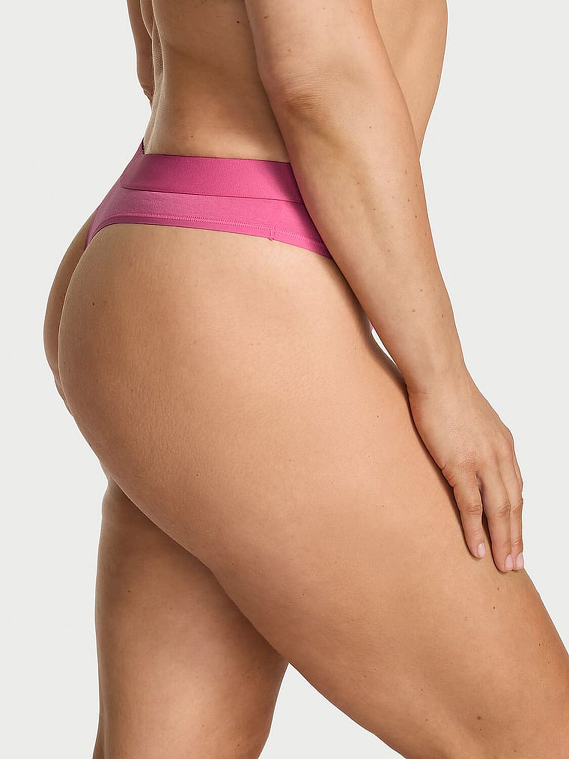 vs Cotton Logo Cotton Shine Patch Thong Panty Rose Garden Pink 1 of 2 