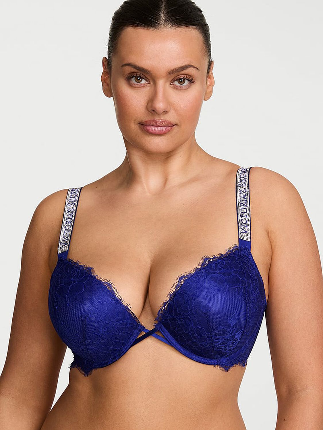 vs Very Sexy Bombshell Add-2-Cups Shine Strap Rose Lace Push-Up Bra Fantasia Blue 1 of 3 