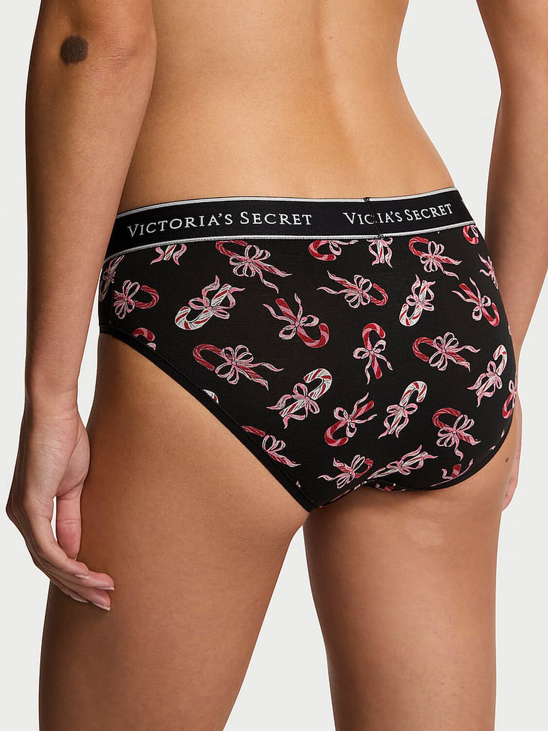 vs Cotton Logo Cotton Hiphugger Panty Black Candy Canes 1 of 2 