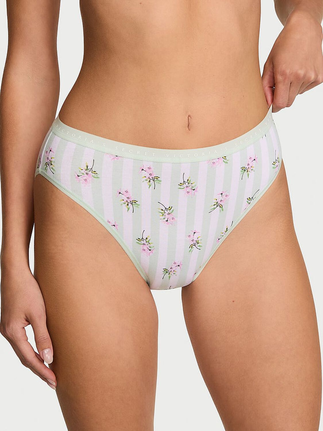 vs Victoria's Secret Stretch Cotton High-Leg Brief Panty Mint Stripe Floral 1 of 2 