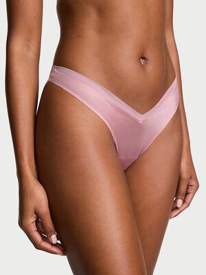 Sheer Reveal Mesh-Trim Strappy-Back Thong Panty