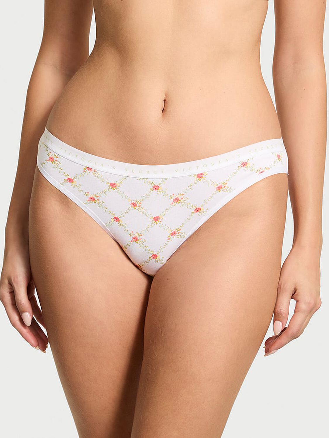 vs Victoria's Secret Stretch Cotton Bikini Panty White Trellis 1 of 3 