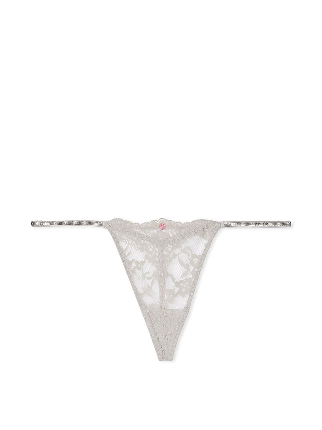 vs Dream Angels Twinkle Strap Lace V-String Panty Silver Pearl 1 of 2 