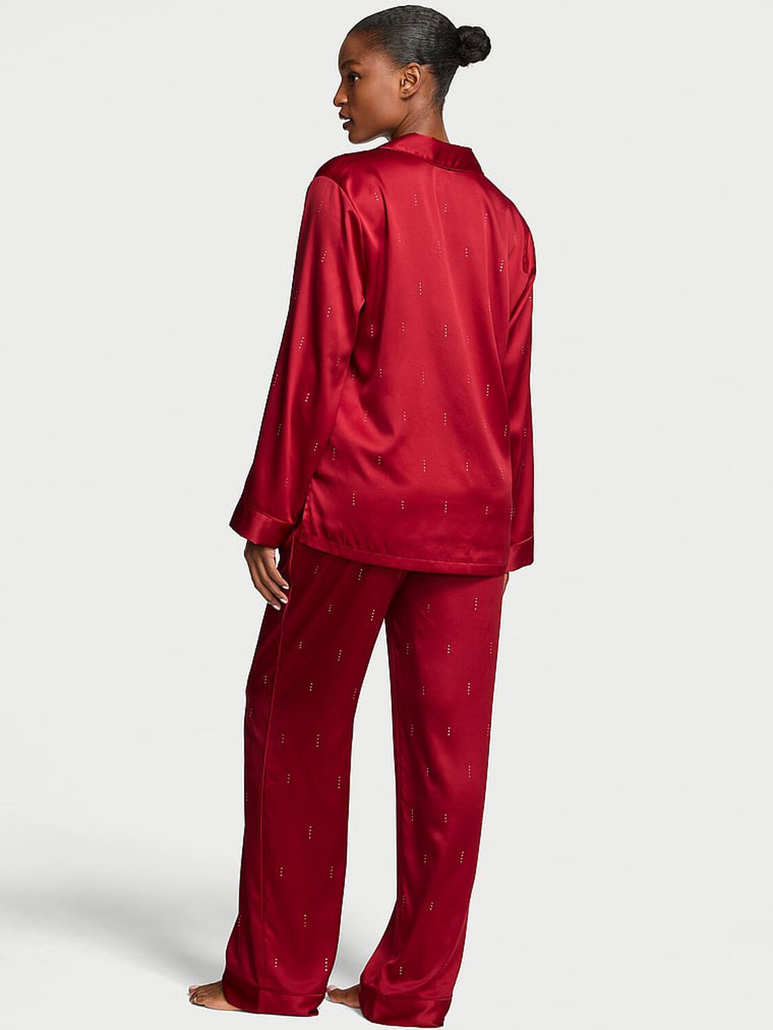 vs Victoria's Secret Glazed Satin Shine Long Pajama Set Red Lacquer Waterfall Sequin 2 of 3 