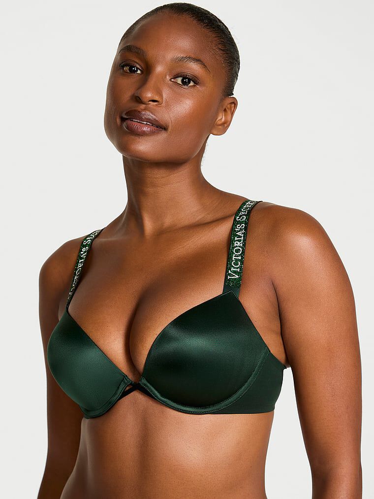 Bombshell Logo Shine Strap Add-2-Cups Push-Up Bra Cilantro