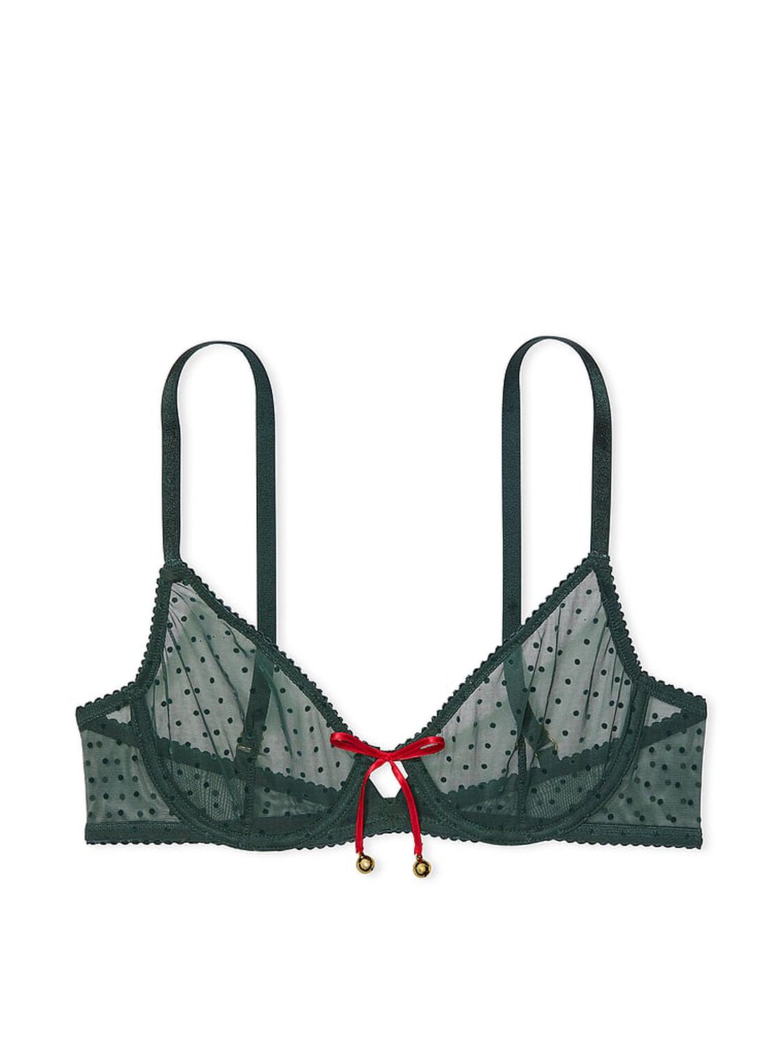 vs Very Sexy Jingle Bells Mesh Unlined Demi Bra Botanical Green 2 of 4 
