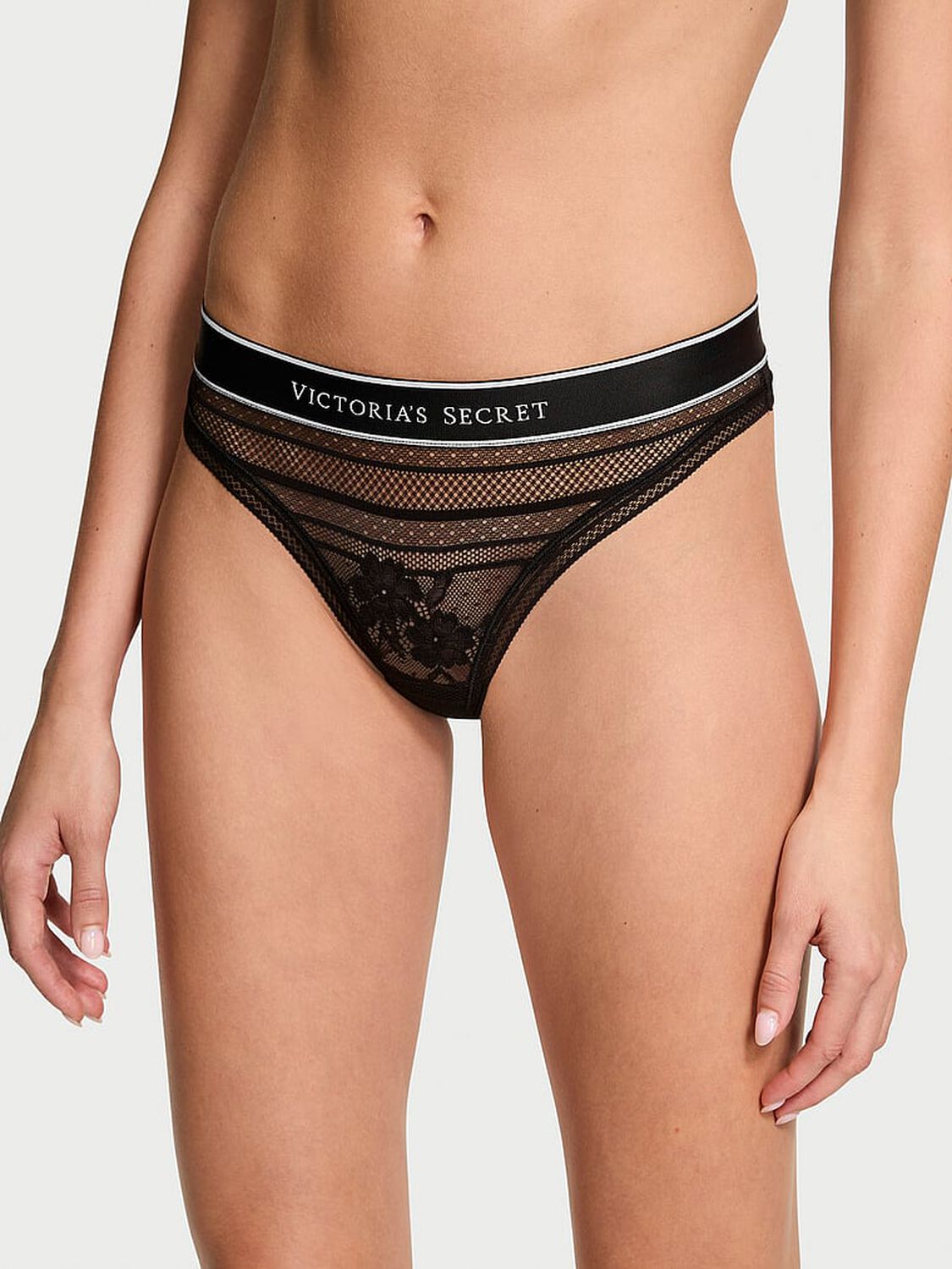 vs Cotton Logo Lace Thong Panty 1 of 3 