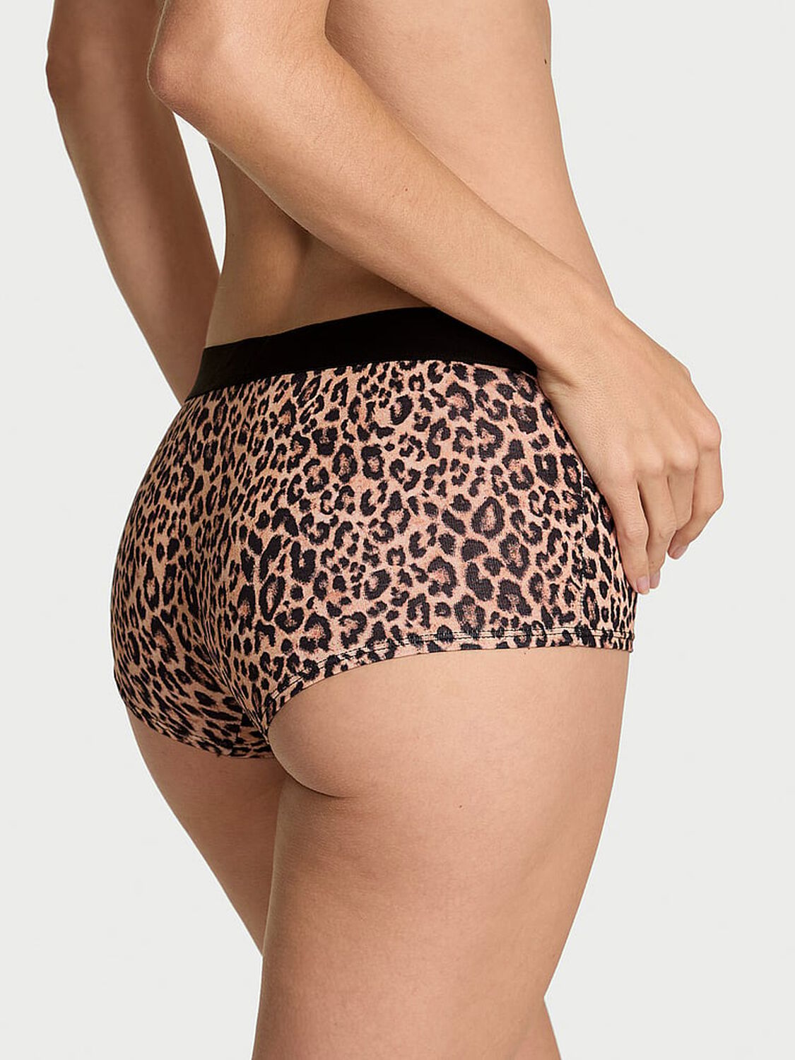 vs Cotton Logo Cotton Shine Patch Boyshort Panty Natural Leopard 2 of 2 