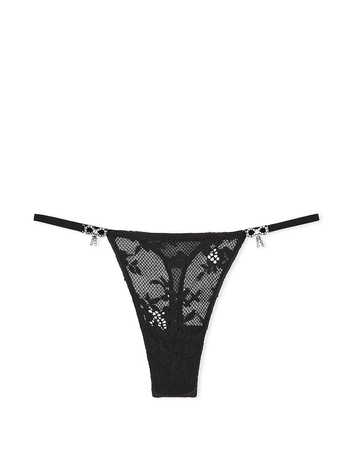 vs Dream Angels Twinkle Bow Lace Thong Panty Black 1 of 2 