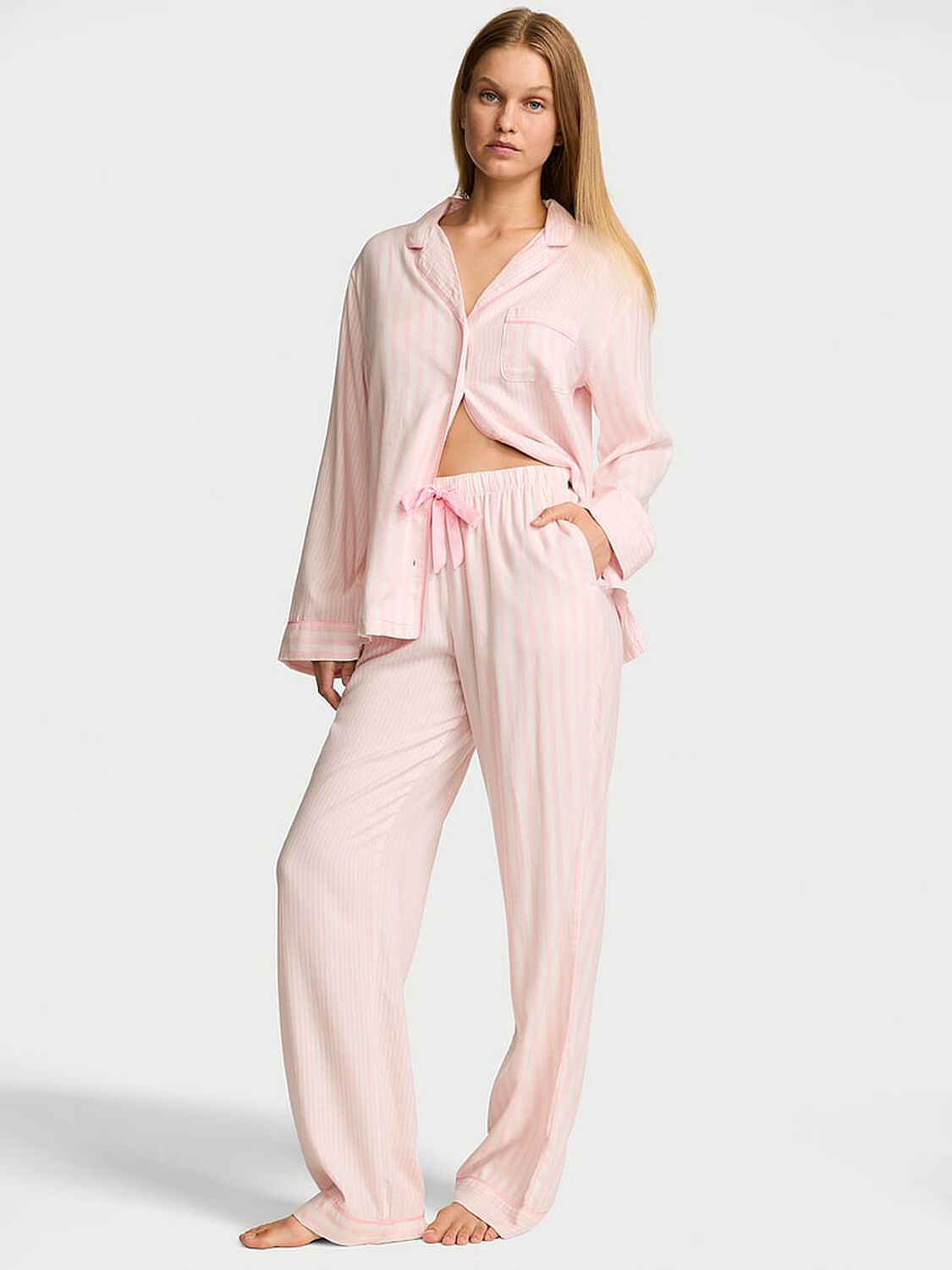 vs Victoria's Secret Flannel Long Pajama Set Heritage Stripe 1 of 2 