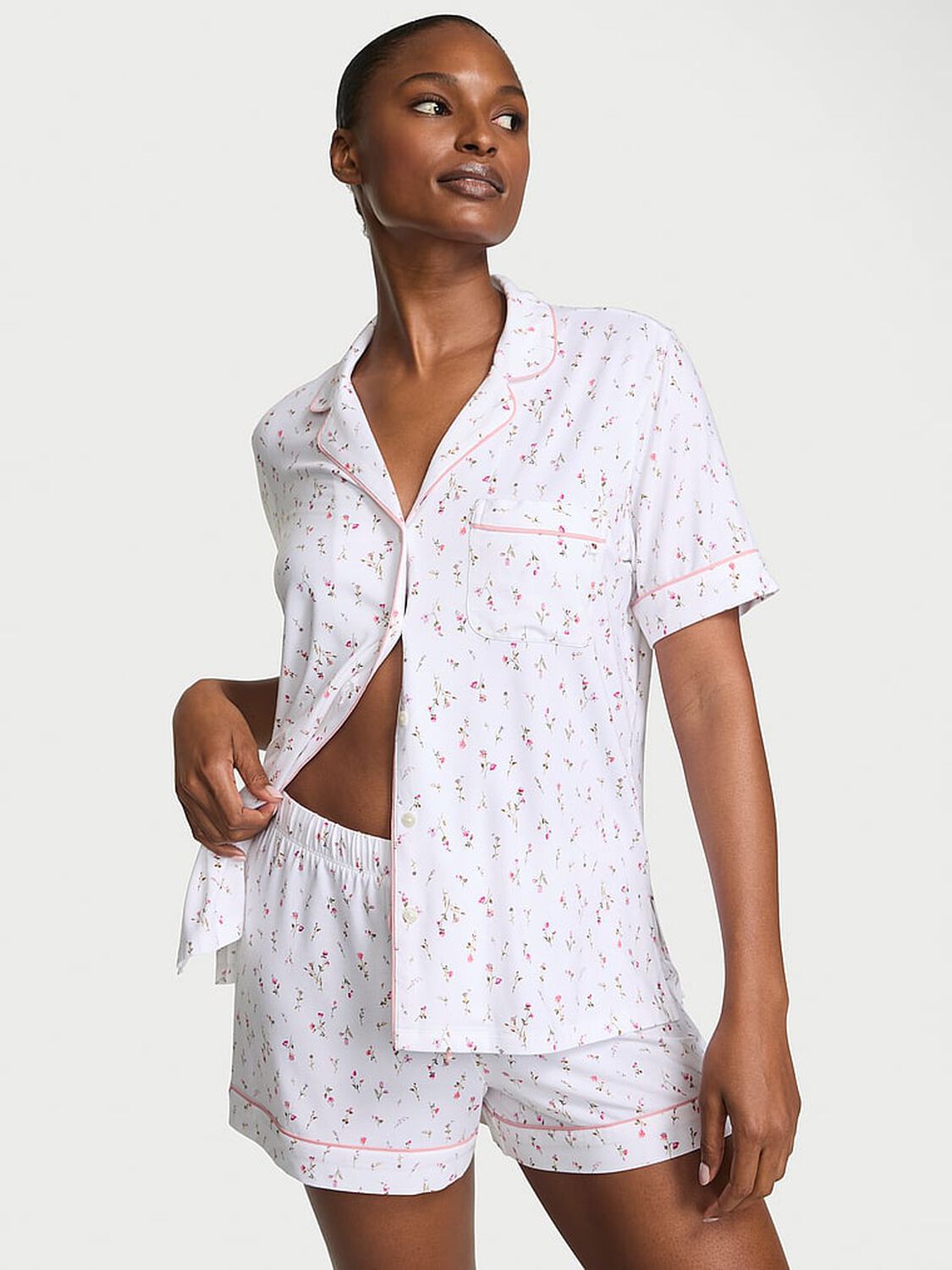 vs Victoria's Secret Modal Soft Short Pajama Set Coconut White/Pink Lily Ditsy Floral 1 of 1 