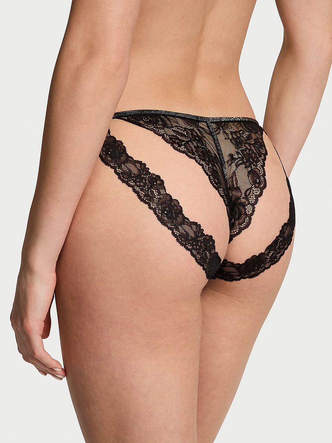 vs Very Sexy Sheer Shine Rose String Bikini Panty Black 1 of 3 