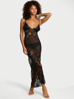 Chiffon & Rose Lace Maxi Slip Dress