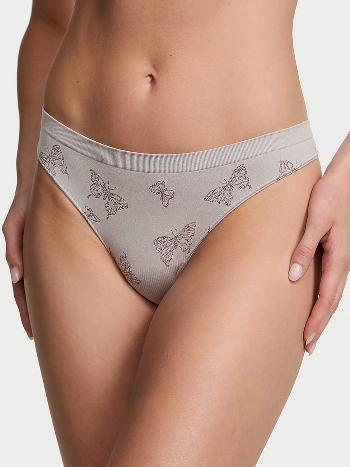 vs Seamless Seamless Thong Panty Silver Pearl Garden Butterfly 1 of 3 