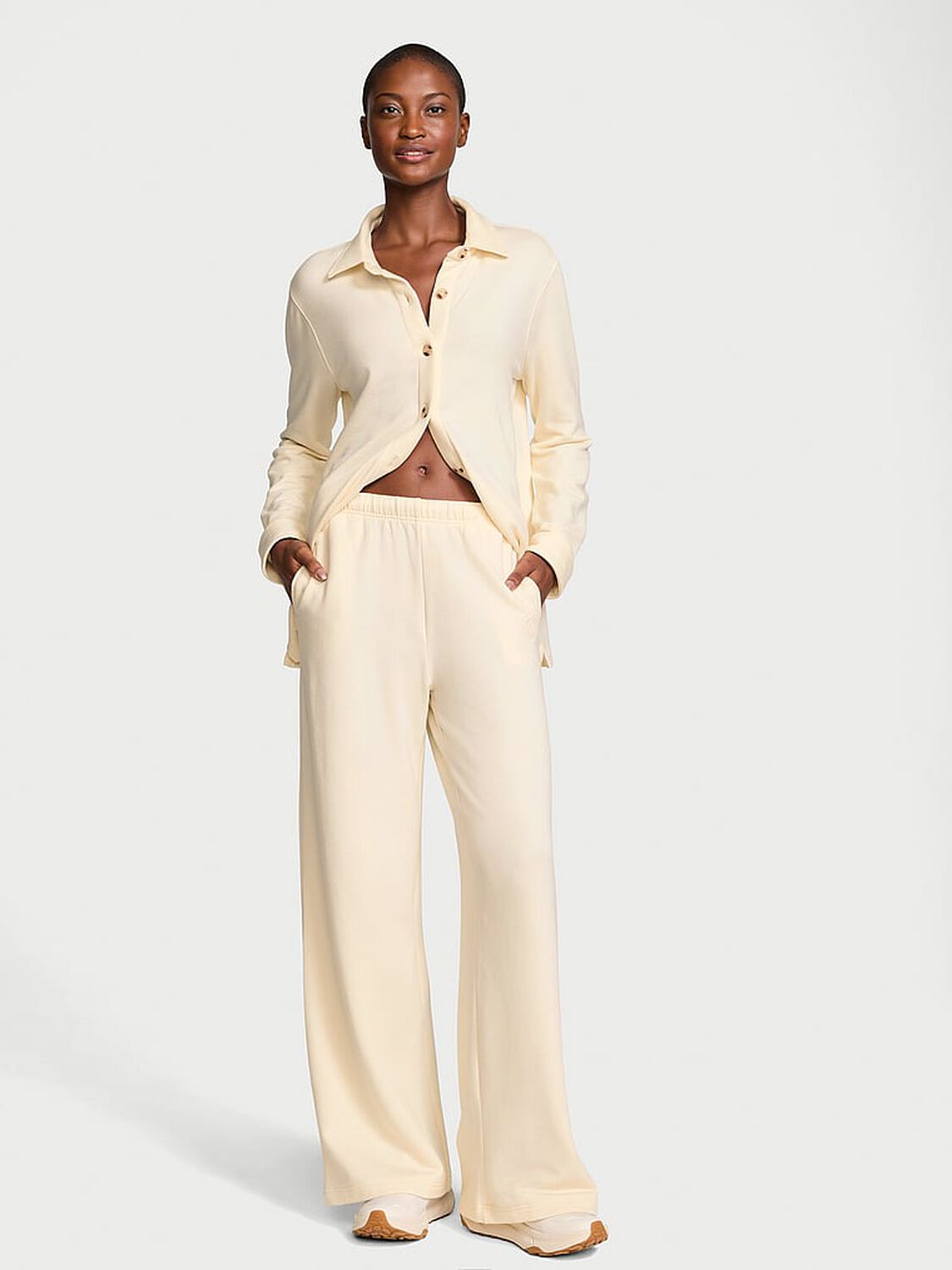 vs Victoria's Secret Brushed Modal Fleece Wide-Leg Lounge Pants Candlelight 1 of 4 
