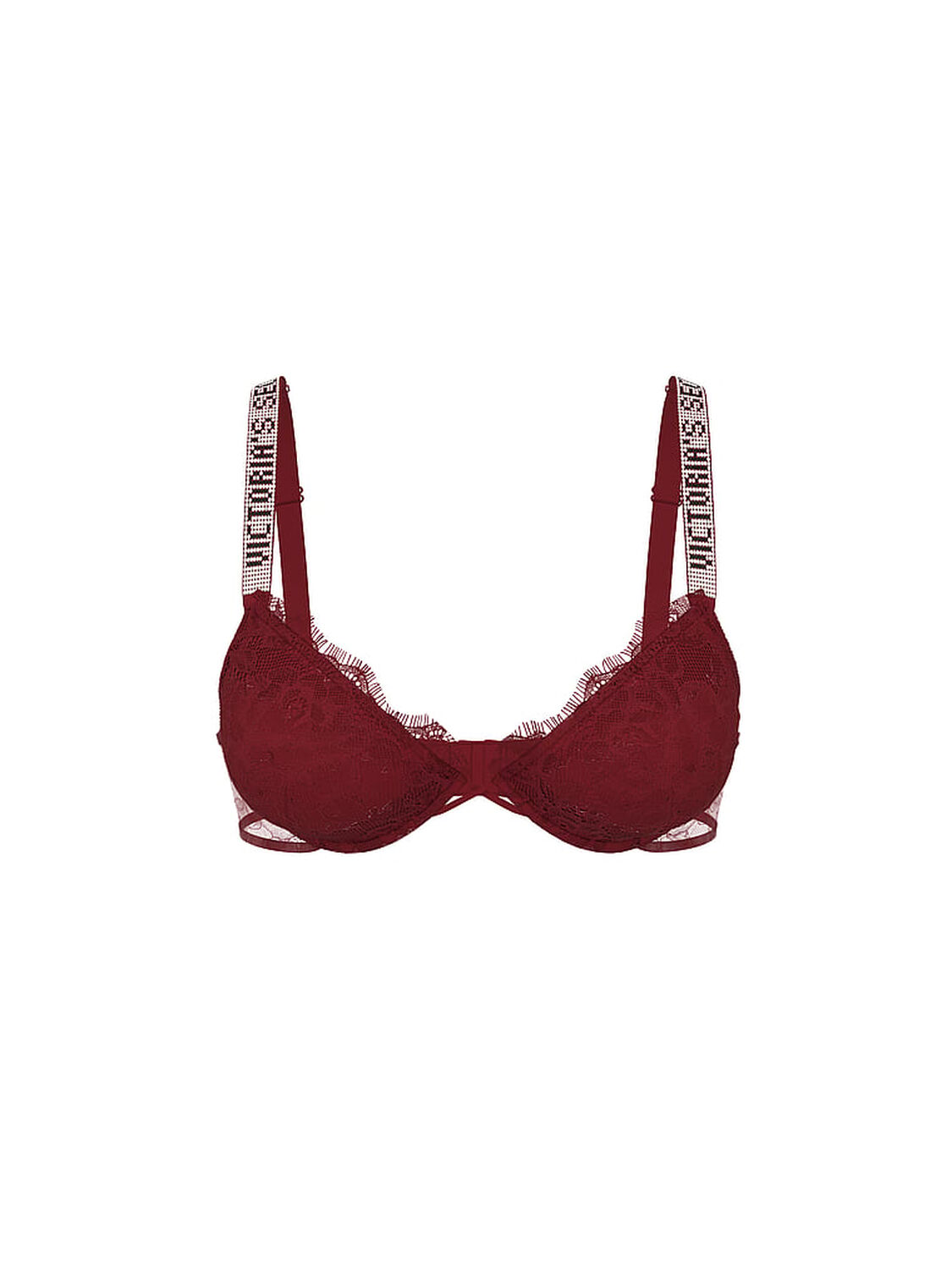 vs Very Sexy Shine Strap Rose Lace Lightly Lined Low-Cut Demi Bra Sangria Red 2 of 2 