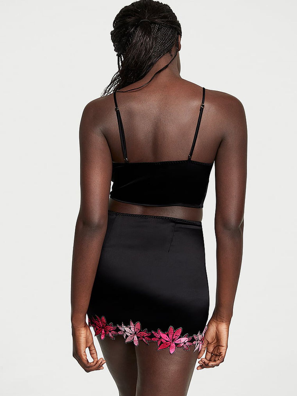 vs Victoria's Secret Ziggy Glam Floral Embroidery Cami Slip Skirt Set Black 2 of 3 