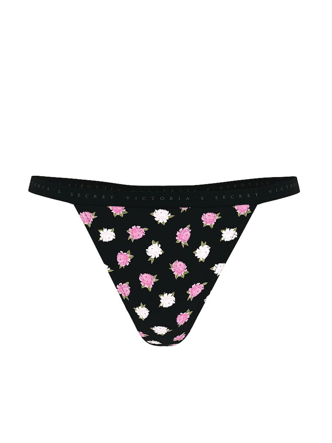 vs Victoria's Secret Stretch Cotton V-String Panty Black Floral 3 of 3 
