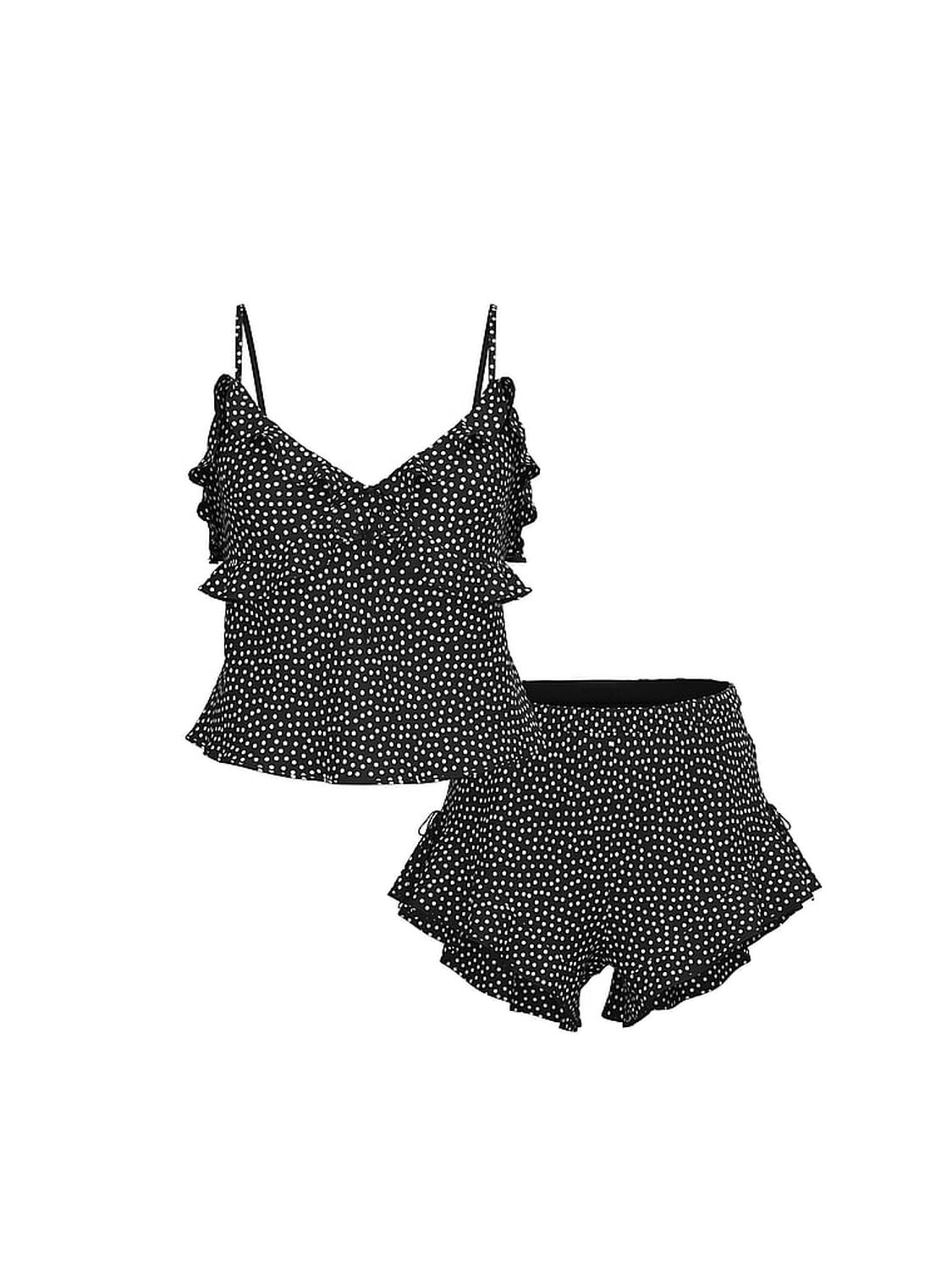 vs Dream Angels Chiffon Polka Dot Flutter Cami Set Black & White Dots 3 of 3 