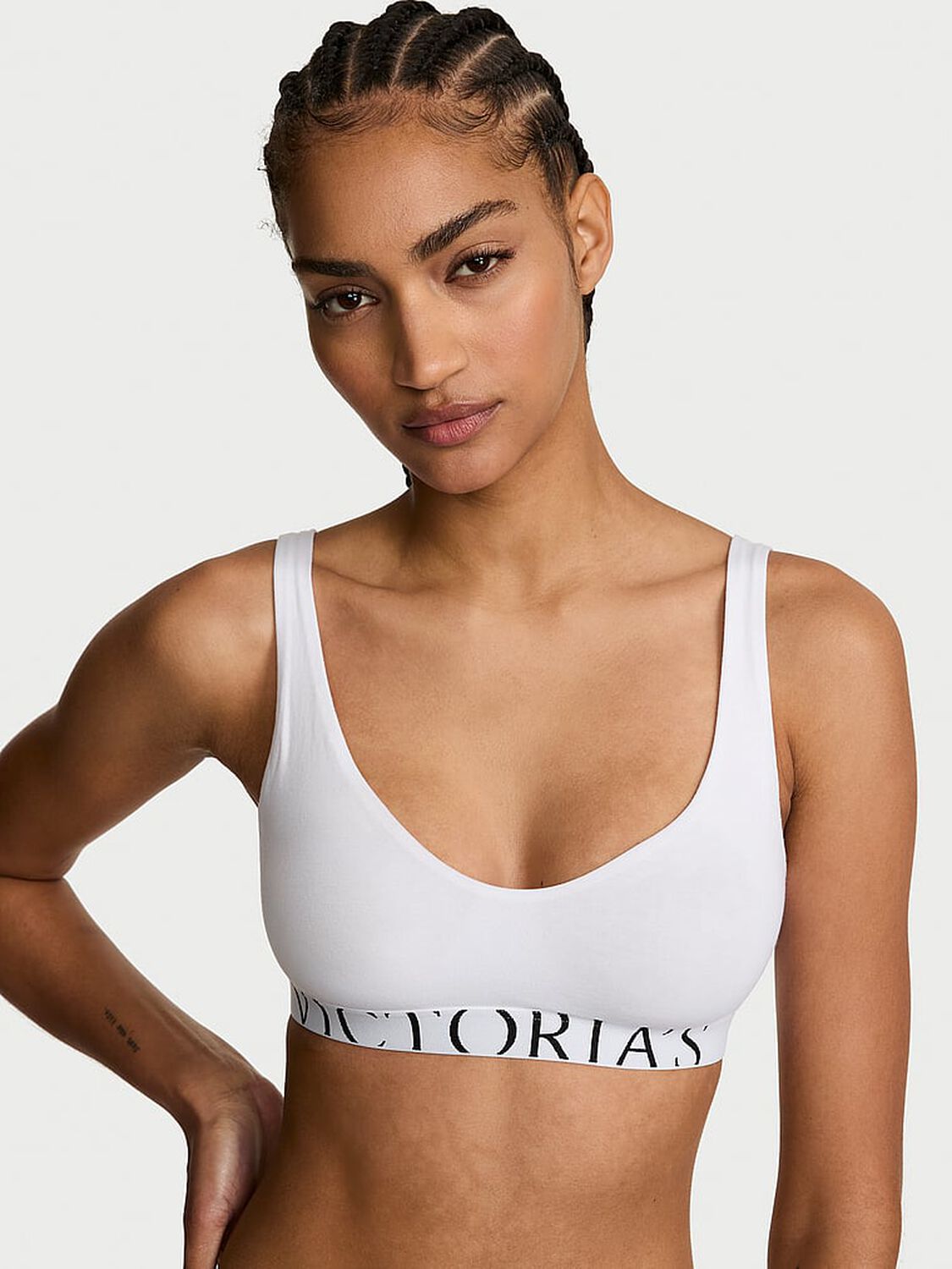 vs The T-Shirt Cotton Exploded Logo Unlined Plunge Bralette Vs White 1 of 2 