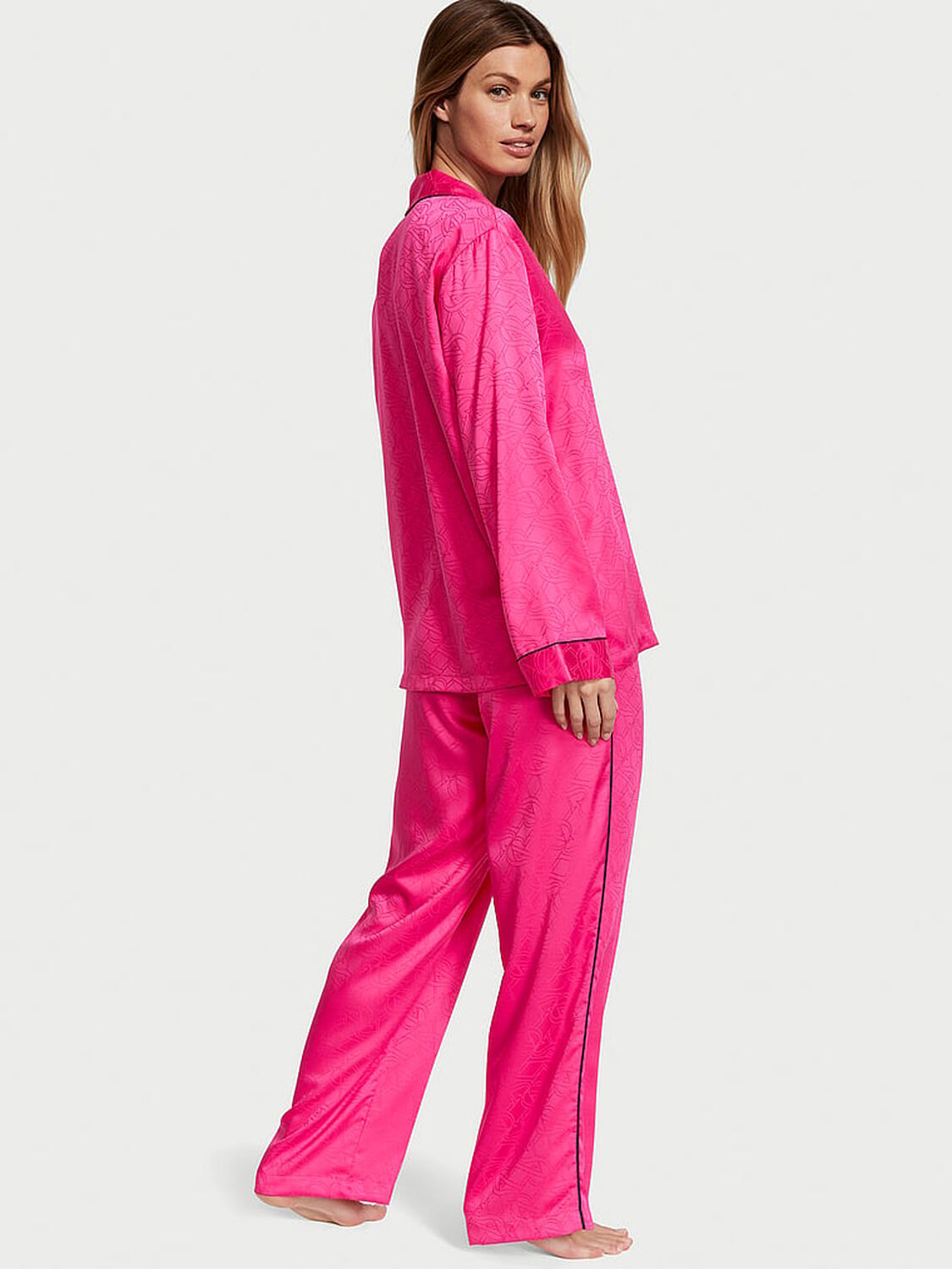 vs Victoria's Secret Satin Long Pajama Set Hot Pink 2 of 3 
