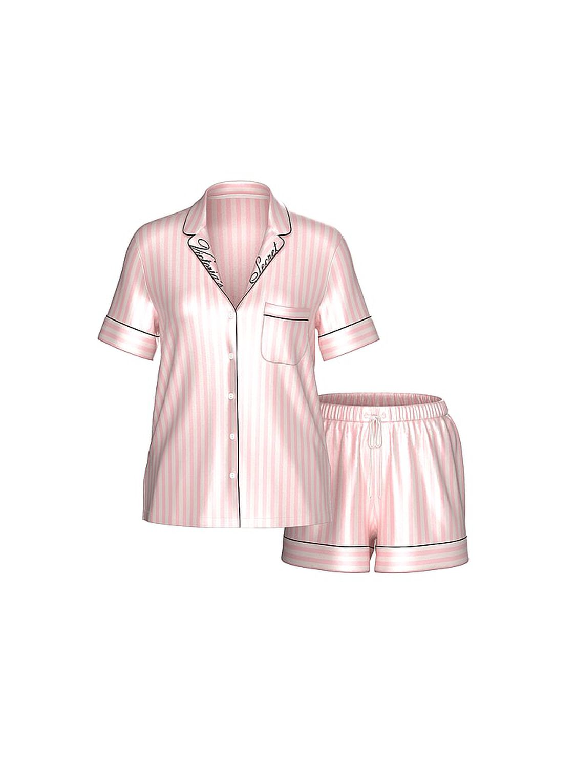 vs Victoria's Secret Signature Satin Short Pajama Set Iconic Stripe 3 of 4 