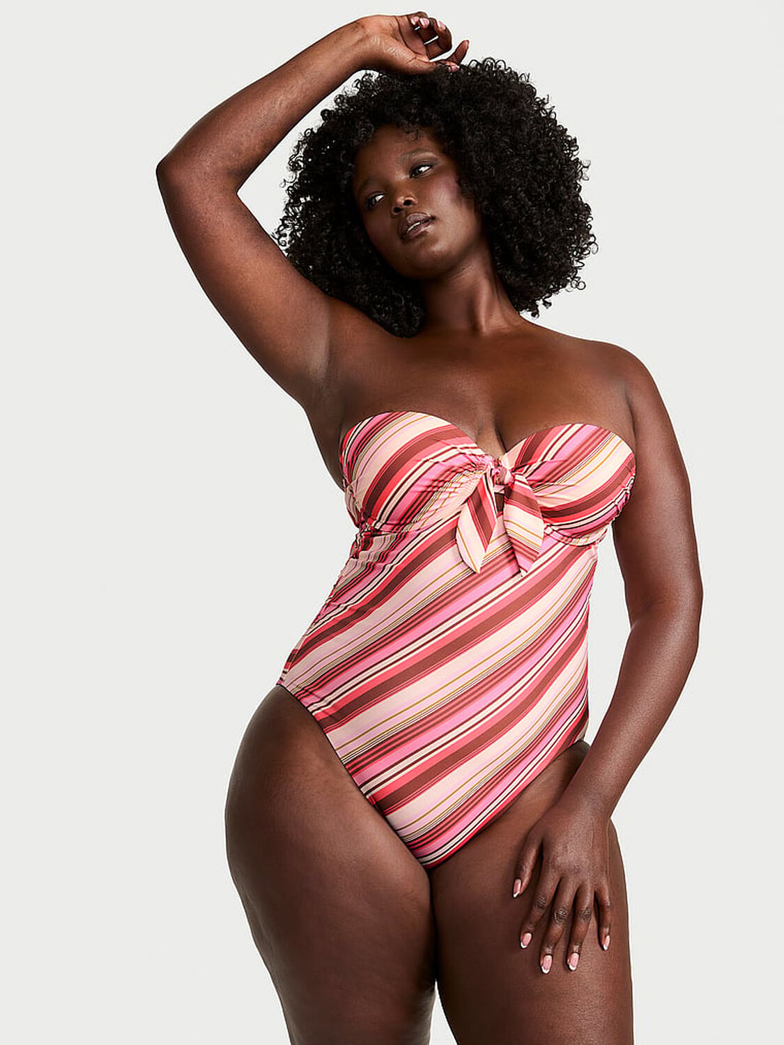 vs Victoria's Secret Swim Boho Beach Push-Up Cheeky One-Piece Swimsuit Pink Stripes 1 of 3 