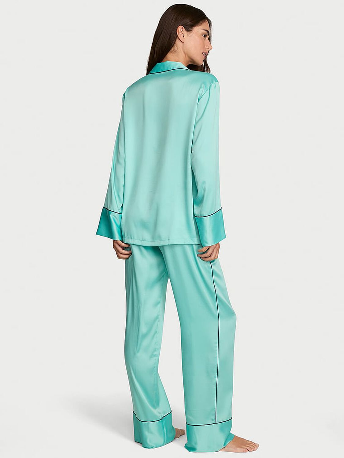 vs Victoria's Secret Signature Satin Long Pajama Set Scuba Blue 2 of 2 
