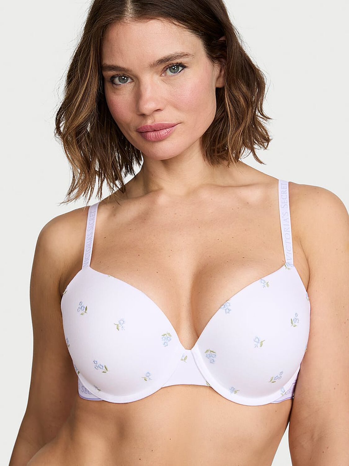 vs The T-Shirt Perfect Shape Cotton Embroidered Push-Up Bra White Floral 1 of 3 