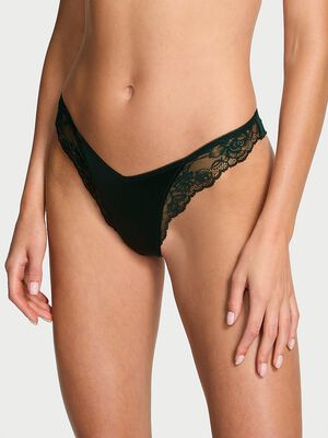 Rose Lace-Trim High-Leg Thong Panty