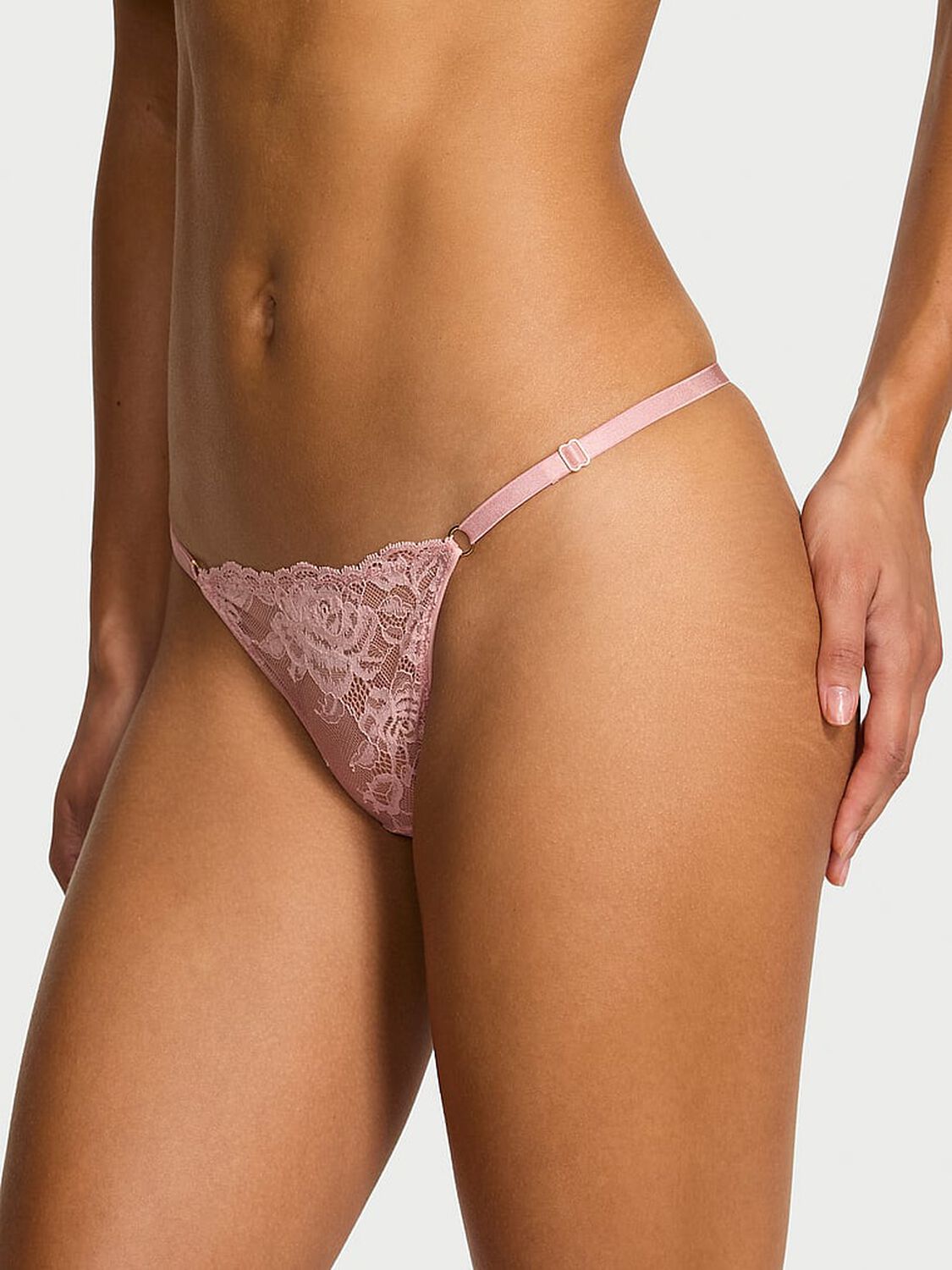 vs Very Sexy Rose Lace Shimmer Adjustable V-String Panty Royal Pink 1 of 2 