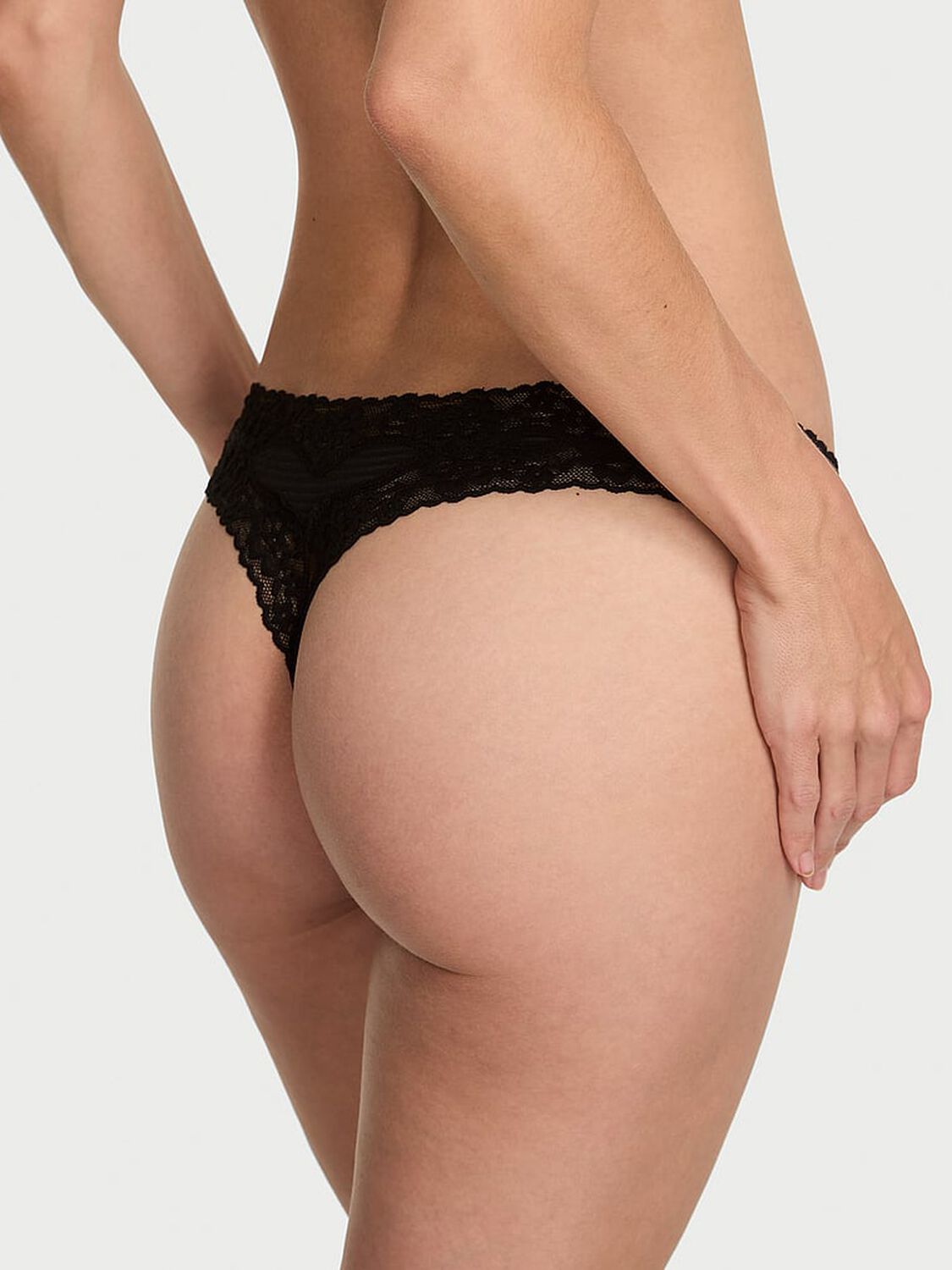 vs The Lacie Cotton Shadow Stripe Lace-Waist Thong Panty Black 2 of 2 