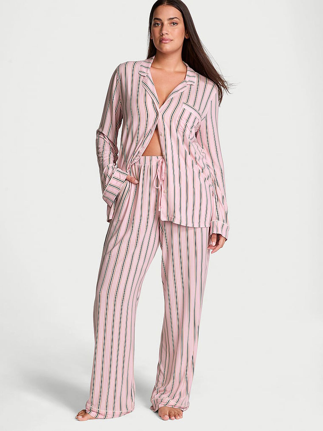 vs Victoria's Secret Modal Soft Long Pajama Set Pretty Blossom Stripes 1 of 4 