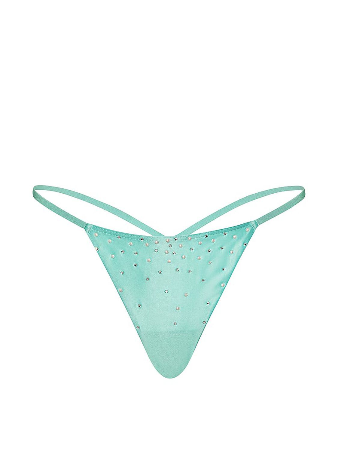 vs Dream Angels Satin Pearl-Embellished V-String Panty Canal Blue 3 of 3 