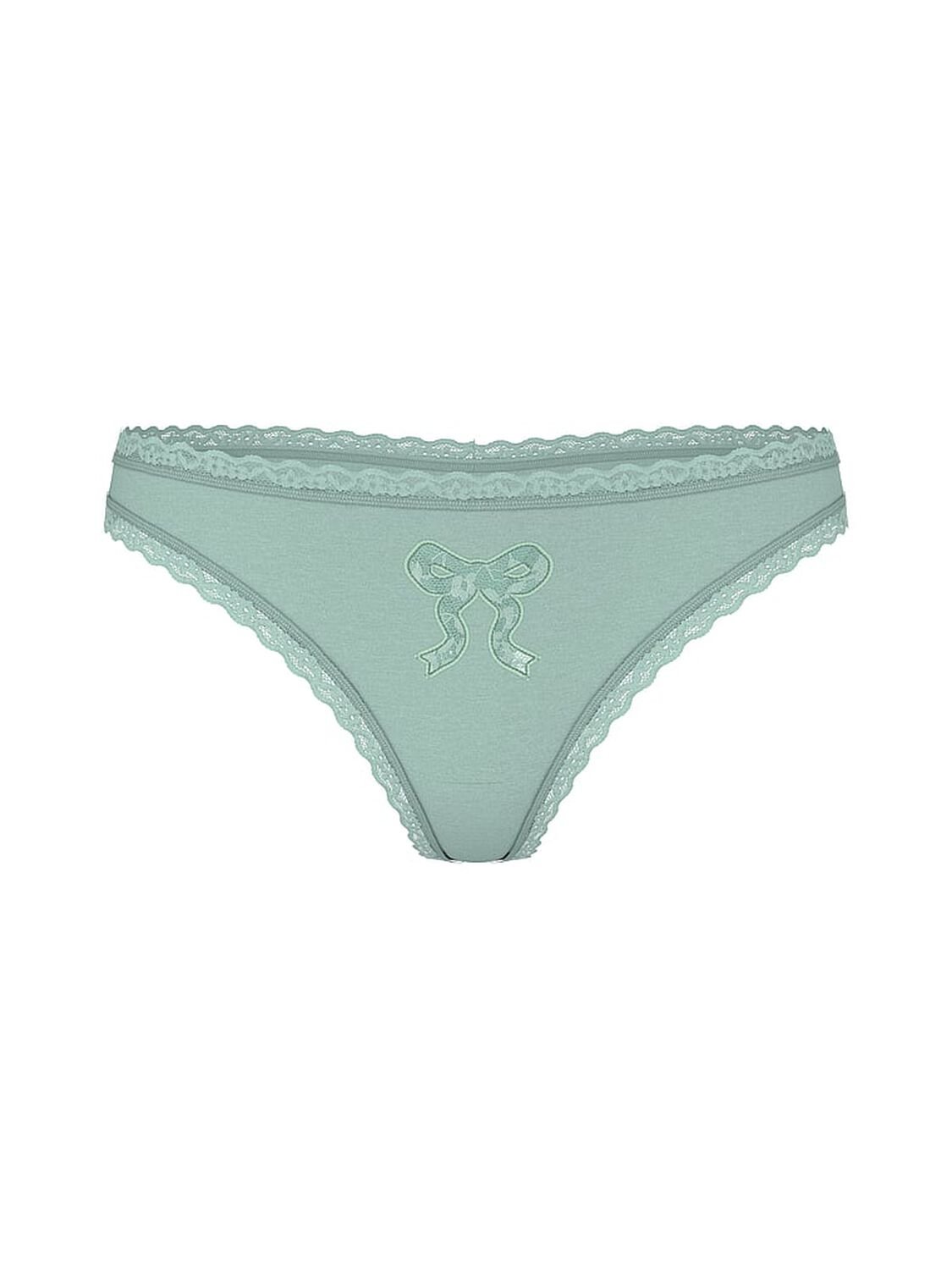 vs Lace Trim Cotton Lace Bow Thong Panty Green Stone 2 of 3 