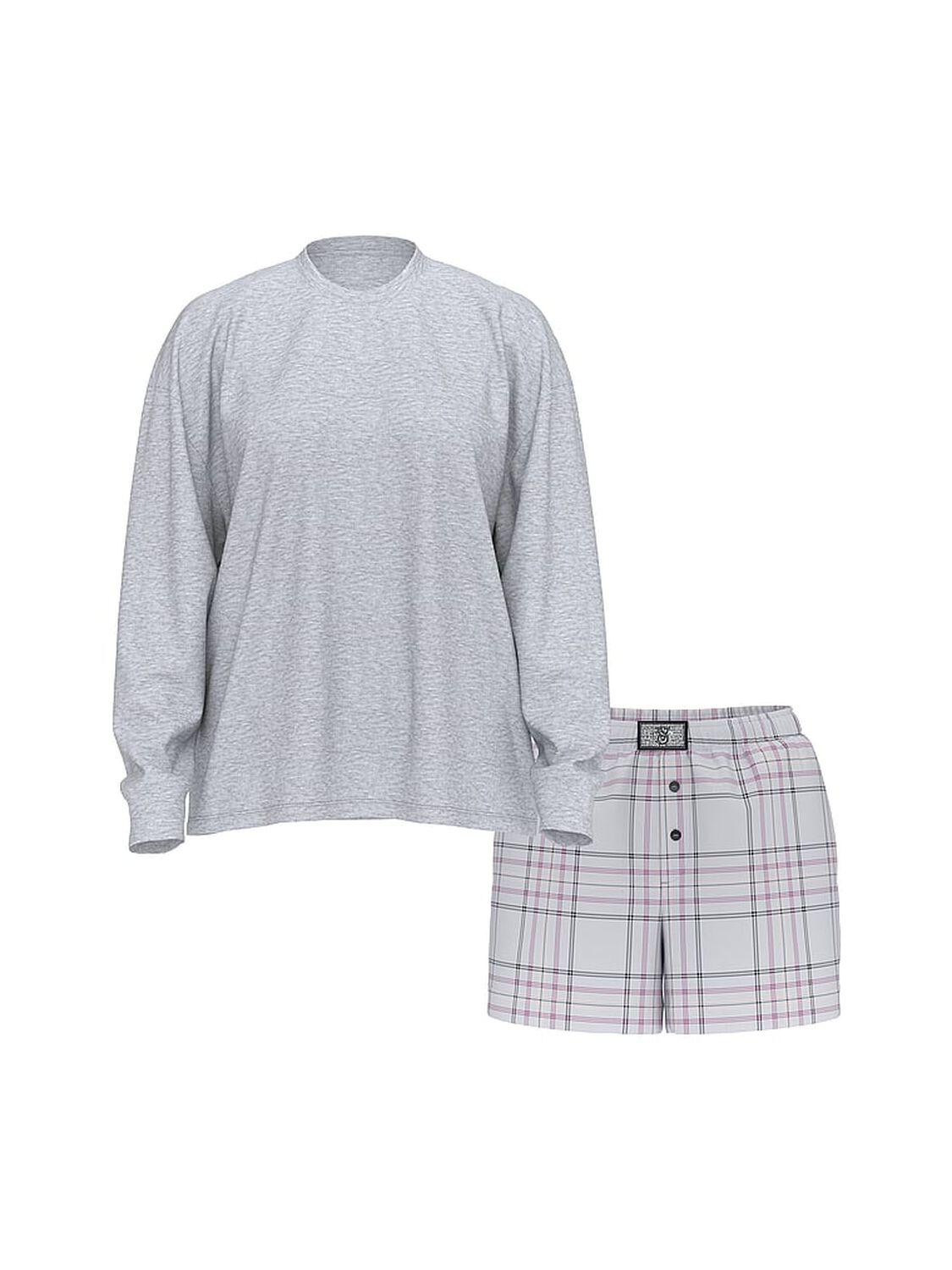 vs Victoria's Secret Flannel Long-Sleeve Short Tee-Jama Set Heather Medium Grey Simple Plaid 3 of 3 