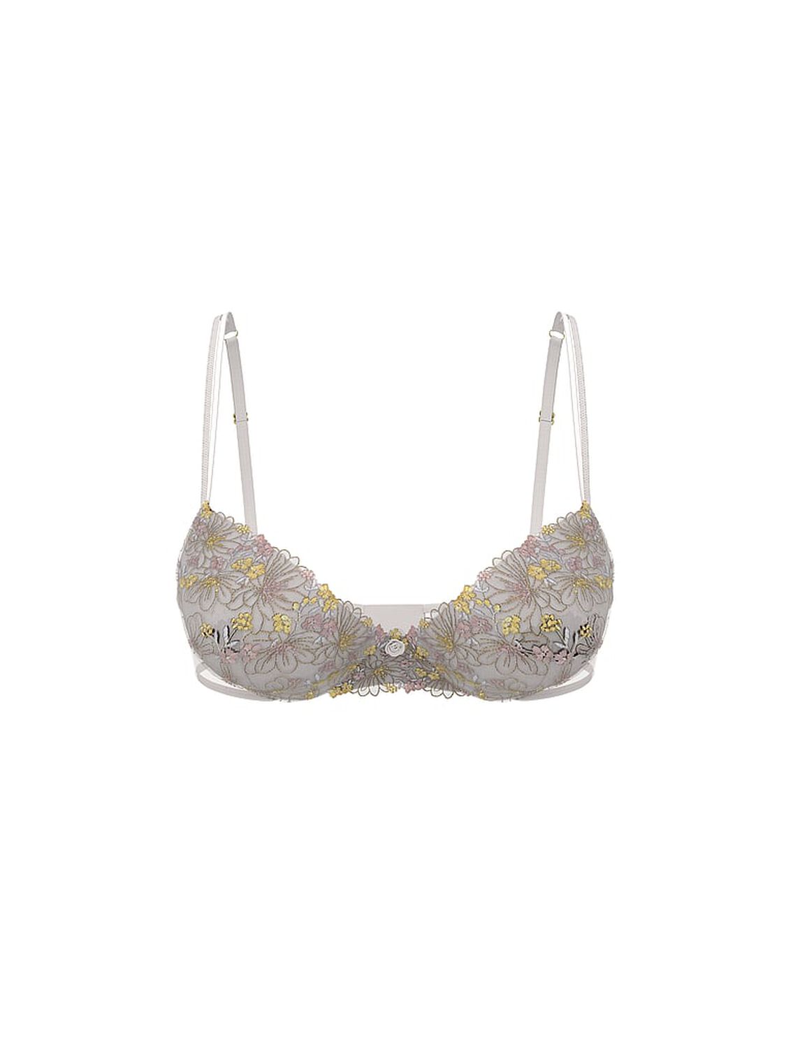 vs Dream Angels Wildflower Embroidery Lightly Lined Demi Bra White & Blue Wildflowers 3 of 3 