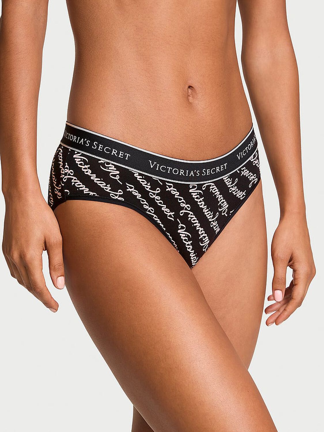 vs Cotton Logo Cotton Hiphugger Panty Black Logo Script 1 of 3 