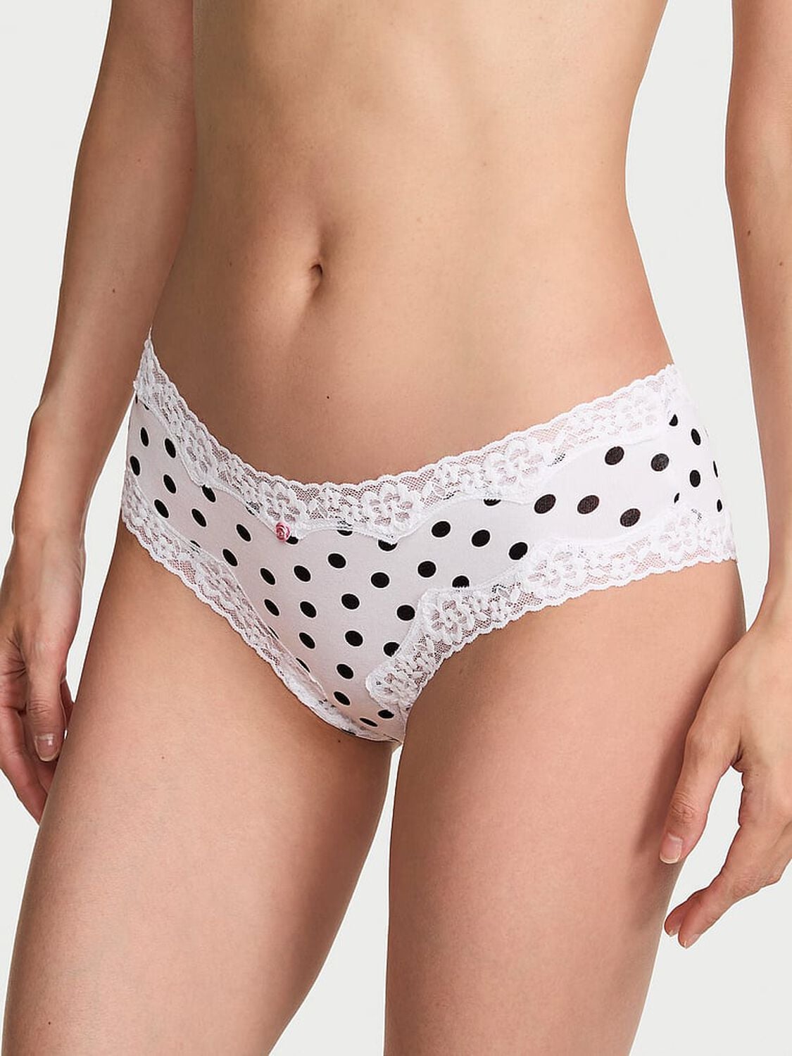 vs Lace Trim Cotton Lace-Waist Cheeky Panty Vs White Dot 1 of 4 