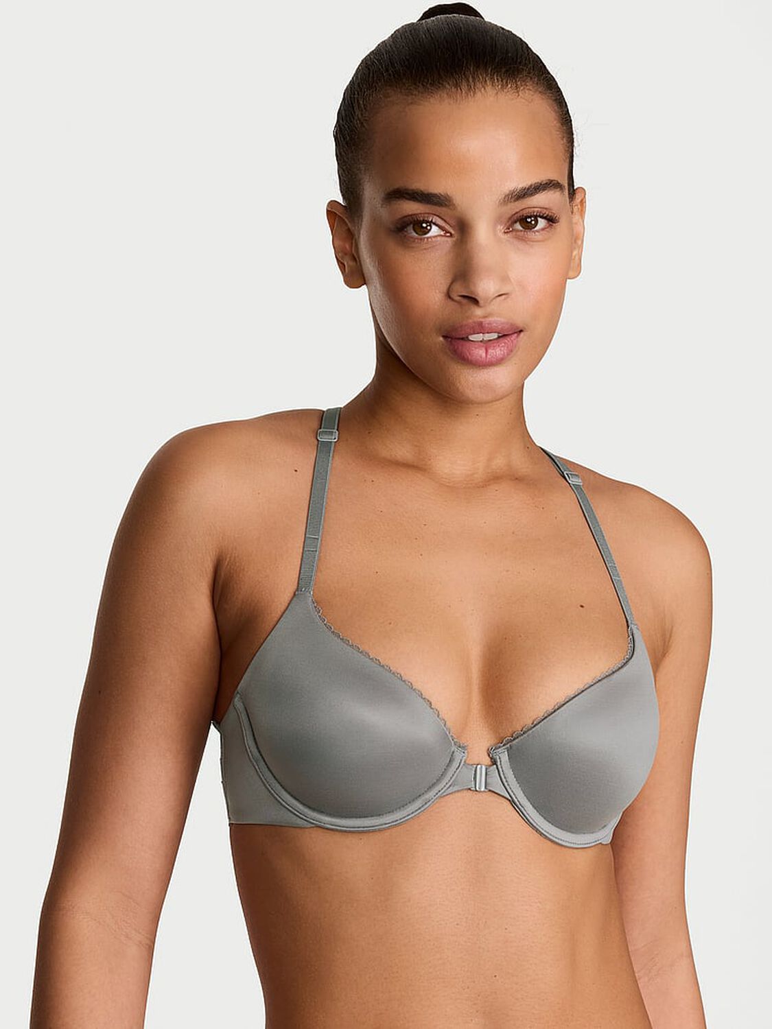 vs Body By Victoria Lightly Lined Lace Racerback Demi Bra Steel Grey 1 of 4 