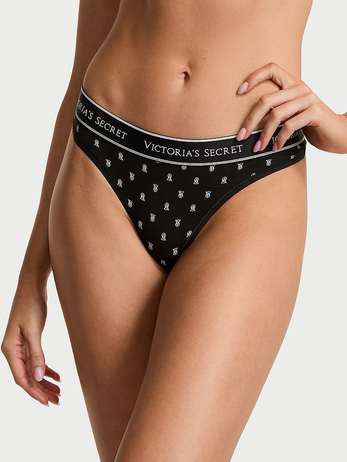 vs Cotton Logo Cotton Thong Panty Print 1 of 3 