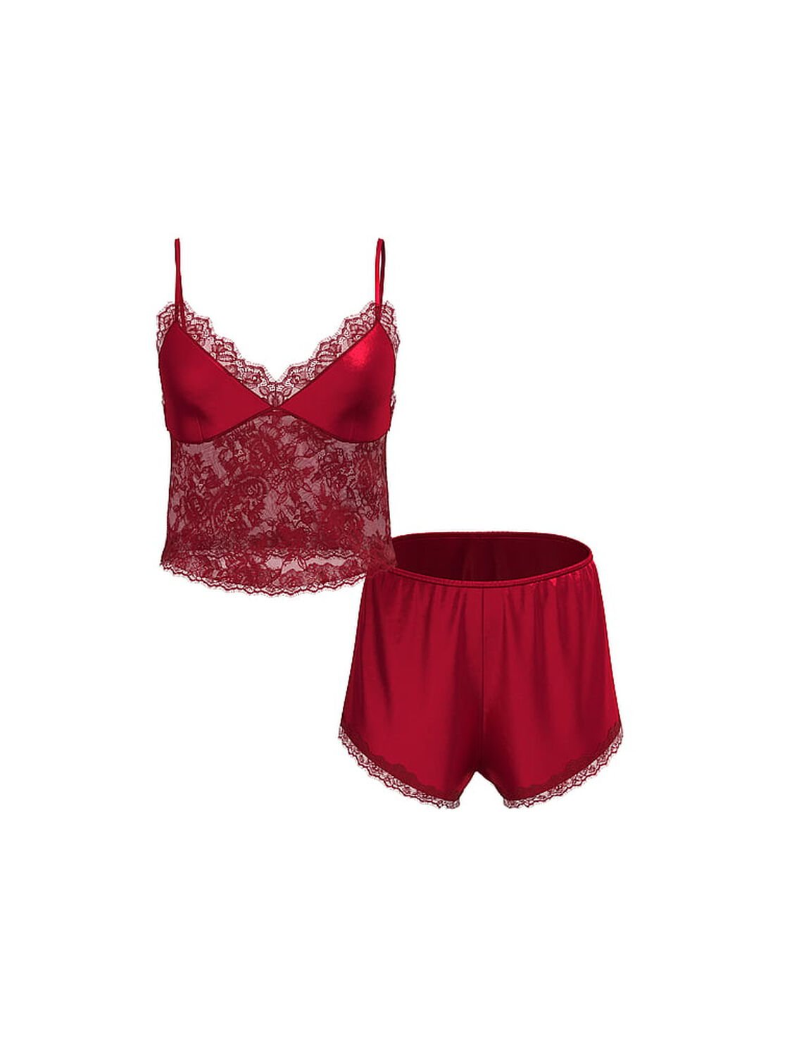 vs Very Sexy Satin Lace-Trim Cami & Flutter Short Set Red Lacquer 3 of 3 