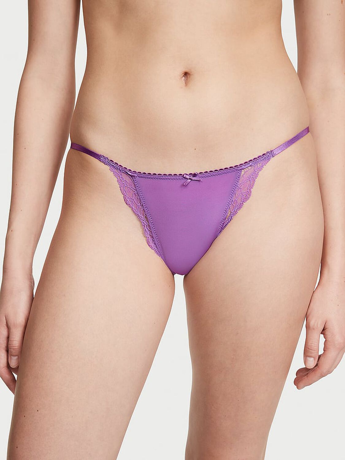 vs Dream Angels Lace-Trim String Bikini Panty Purple Tease 1 of 4 