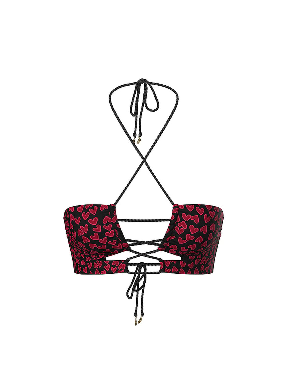 vs Victoria's Secret Swim Twist Rope Convertible Bandeau Bikini Top Black & Red Hearts 3 of 3 