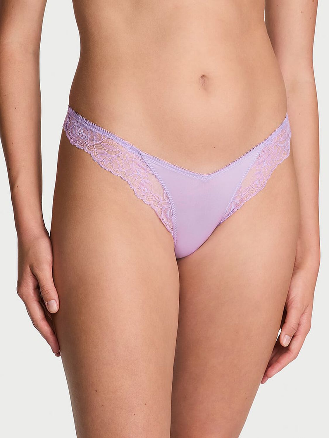 vs Very Sexy Rose Lace-Trim High-Leg Thong Panty Charmed Violet 1 of 3 