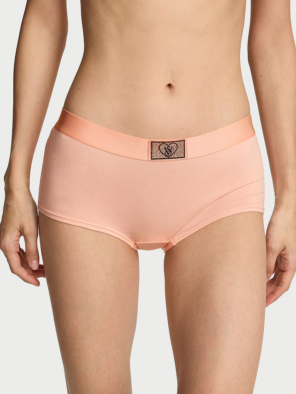 vs Cotton Logo Cotton Heart Shine Patch Boyshort Panty Pink Gin 1 of 3 