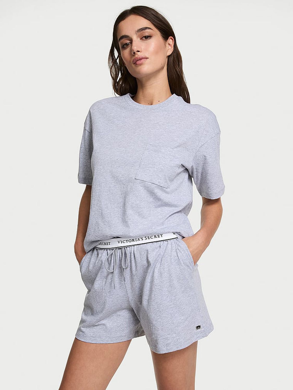 vs Victoria's Secret 100% Cotton Short Pajama Set Medium Heather Grey 1 of 3 
