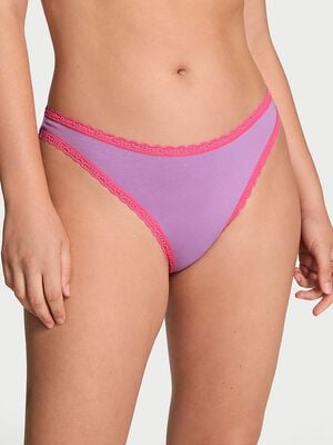 Cotton Lace-Waist Thong